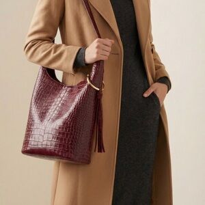 Elizabeth and James Burgundy Croc-Embossed Hobo Bag